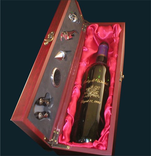 Bring a wine bottle and we will personalize it for your Wedding Day to go with this beautiful cherrywood wine box set!